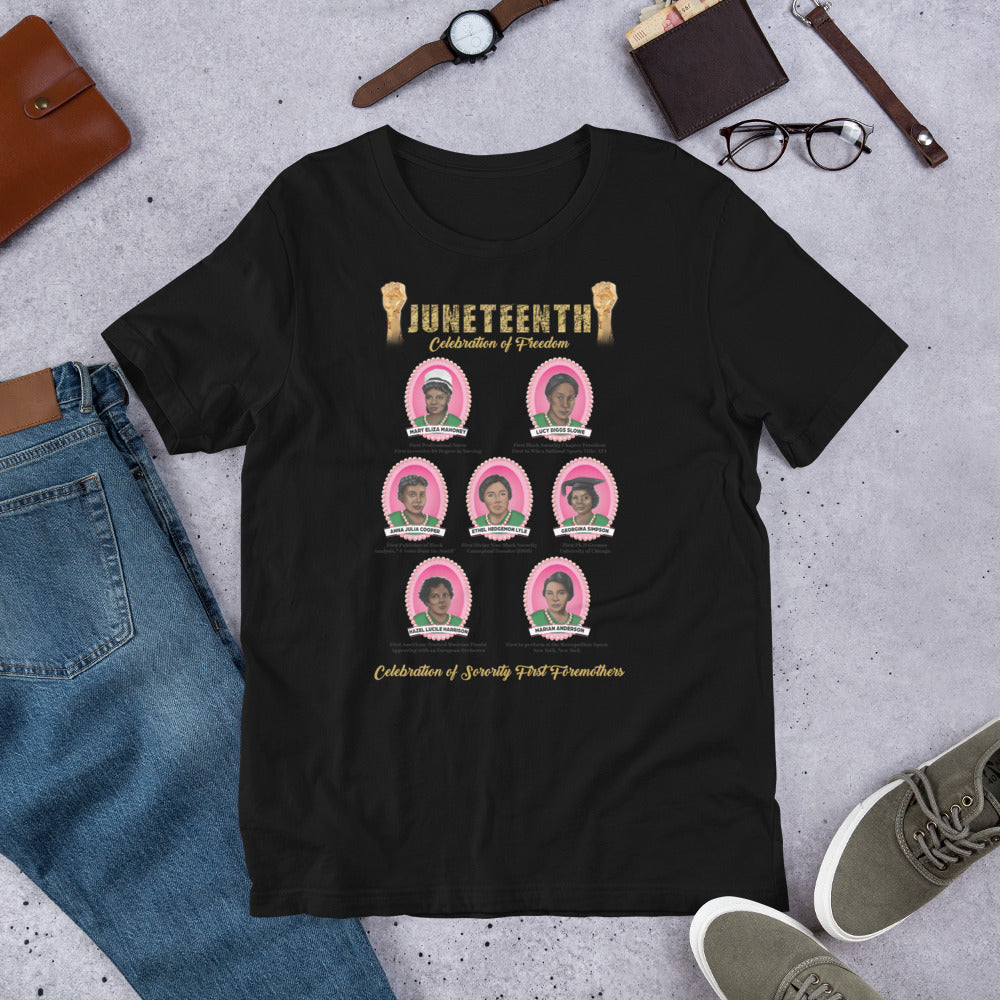 Juneteenth Greek Pink and Green Foremothers Unisex T-Shirt