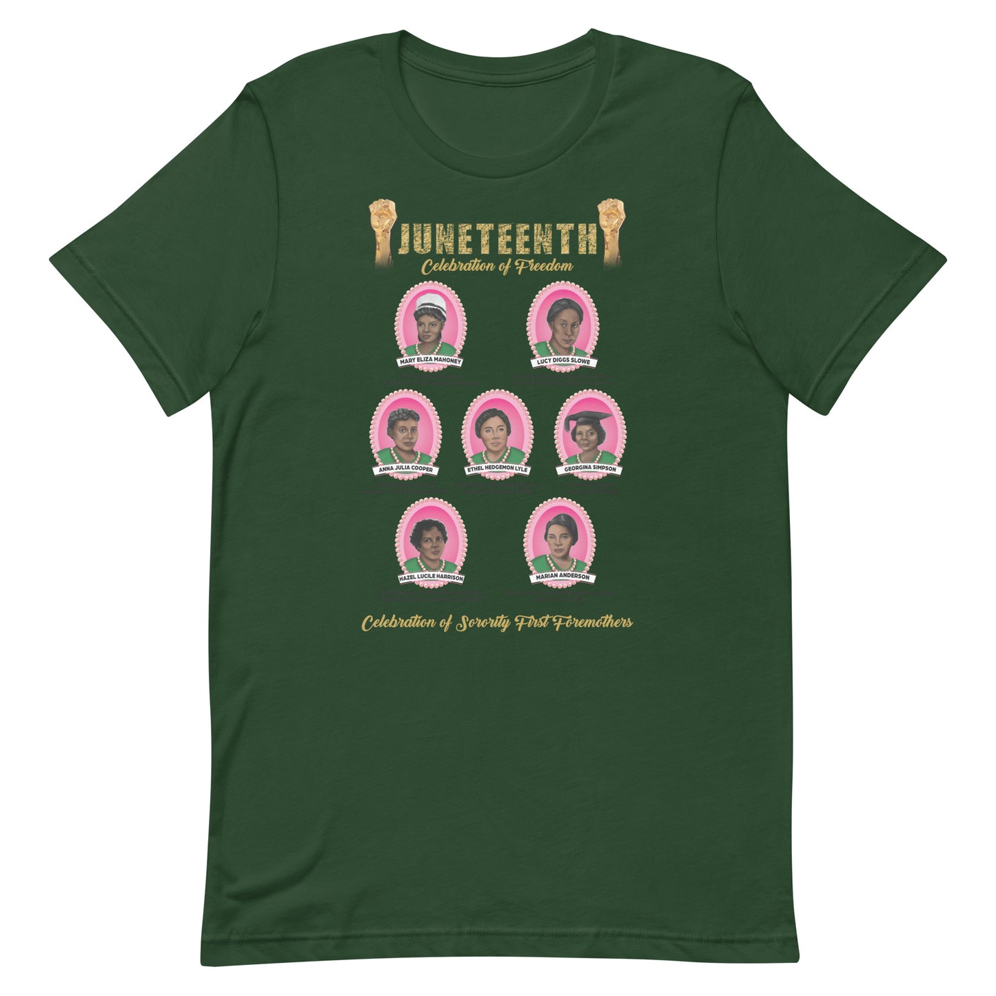 Juneteenth Greek Pink and Green Foremothers Unisex T-Shirt
