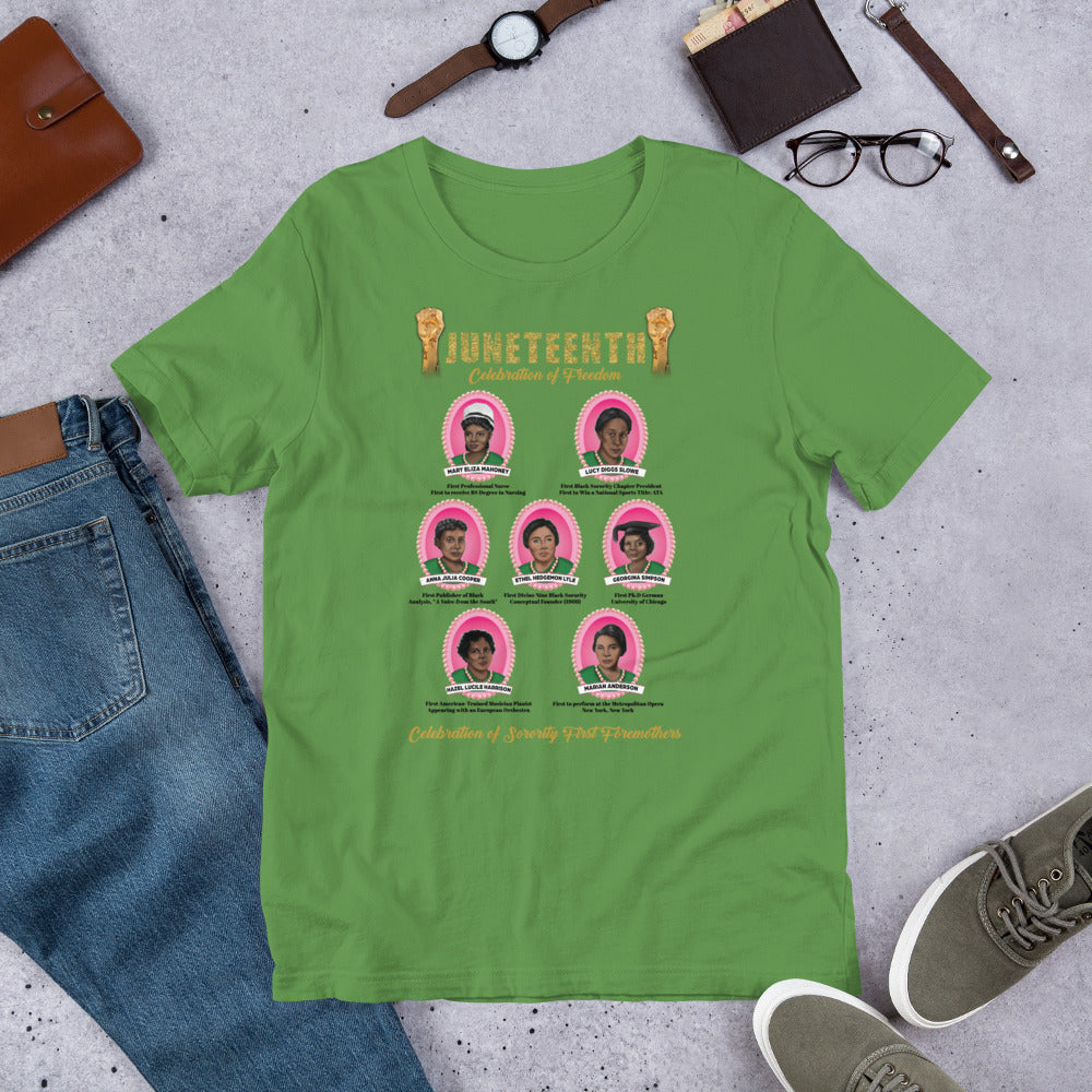 Juneteenth Greek Pink and Green Foremothers Unisex T-Shirt
