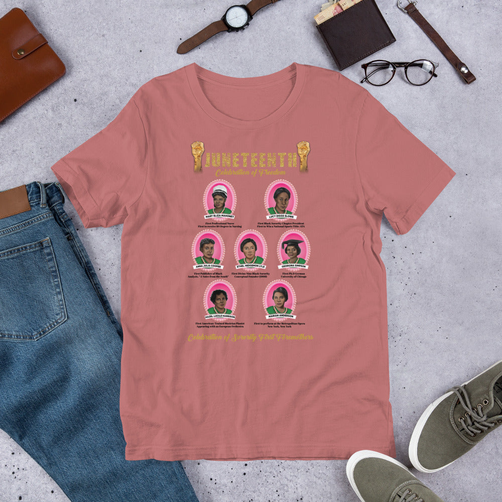Juneteenth Greek Pink and Green Foremothers Unisex T-Shirt