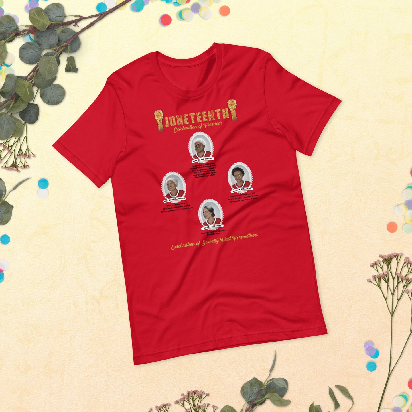 Juneteenth Greek Foremothers Red and White Unisex T--Shirt