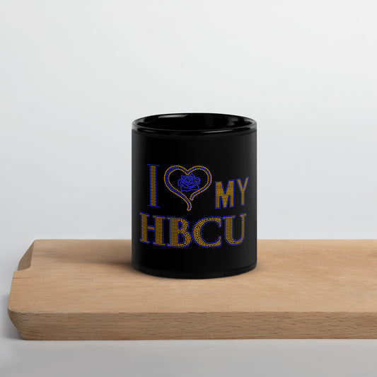 Blue and Gold HBCU Black Glossy Mug