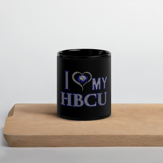 Blue and White HBCU Black Glossy Mug