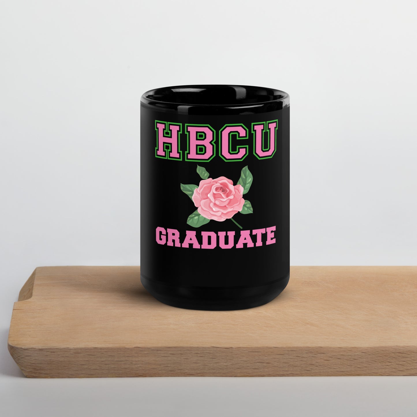 Pink and Green HBCU Graduate Black Glossy Mug