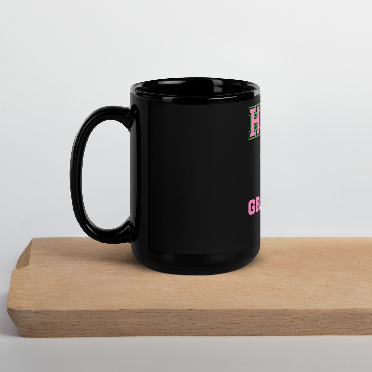 Pink and Green HBCU Graduate Black Glossy Mug